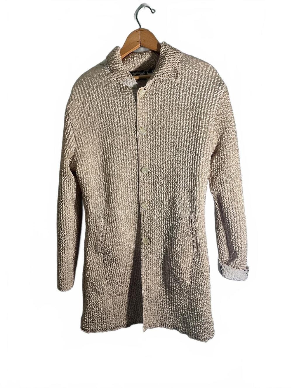 UBU Reversible Textured Beige Knit Long Cardigan Coat Small